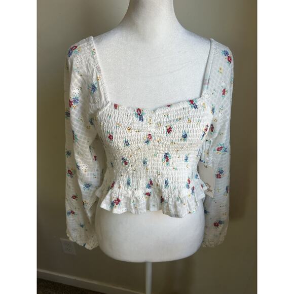 Billabong Wrangler Prairie Crop Top Womens M Floral Milkmaid Balloon Sleeve NWT - Picture 4 of 12